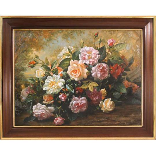 velkorozmerna ruzova obraz elegantny klasicky dreveny ram zlaty vila obciansky obyvacia izba stena dekoracia rustikalna orech obraz malba lameridiana dizajnove obchod.jpg